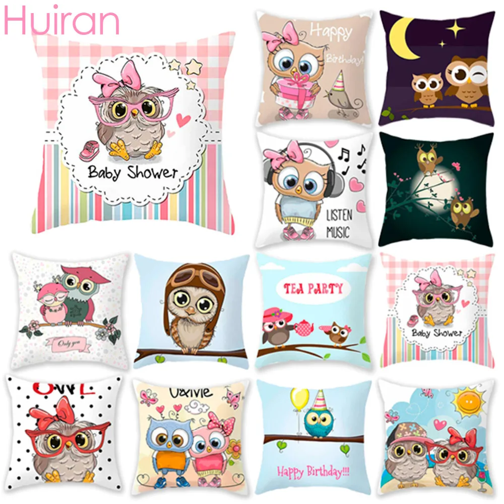 Huiran Polyester Peachskin Cartoon Owl Pillow Case Baby Shower
