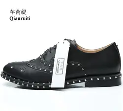 Qianruiti серебряные шпильки Разделение кожа Для мужчин лоферы на шнуровке Италия для обуви Спайк балетки с заклепками EU39-EU46 Для мужчин