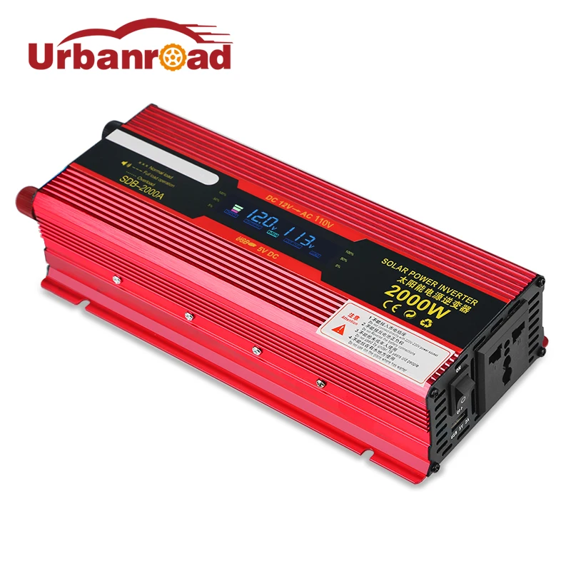 

Urbanroad Ac 12v To Dc 220v 110V Car Solar Power Inverter Converter 2000w Auto Inverter Transformer LCD Display USB Charger 12V
