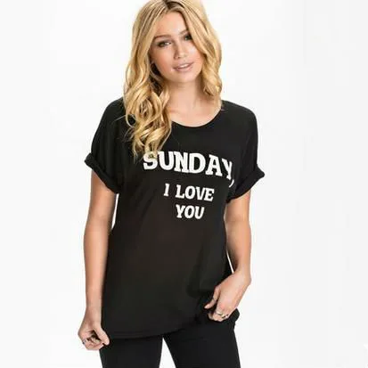 Модная женская футболка с надписью Sunday i love you хлопковая Повседневная для топа