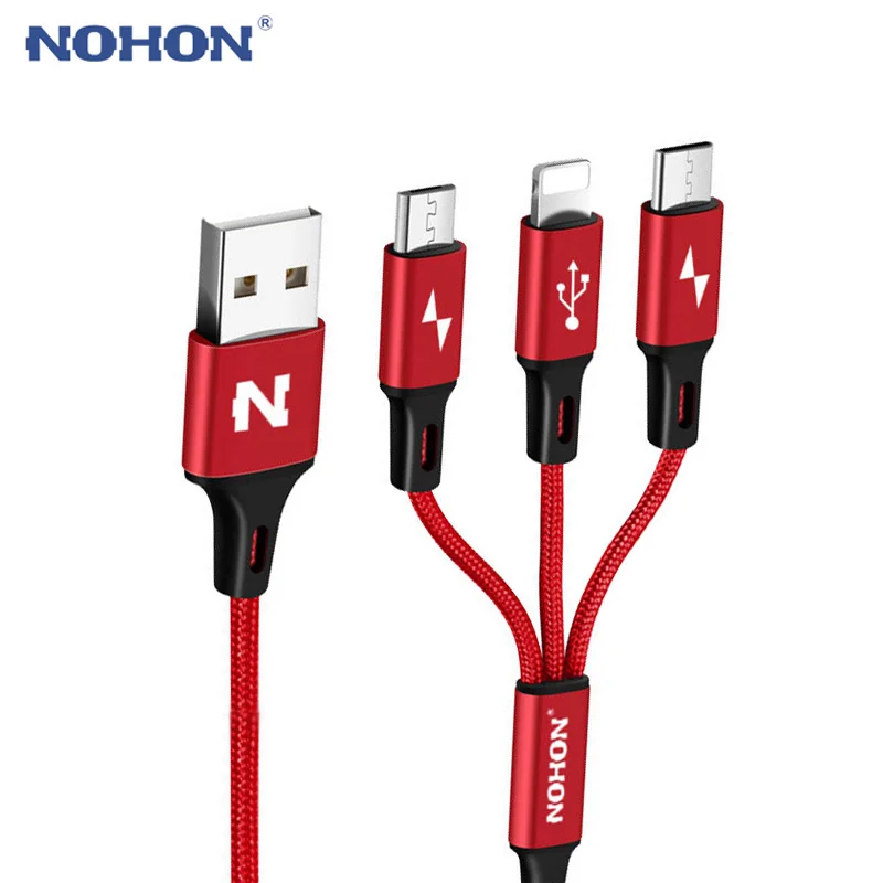 

NOHON Micro Type C USB Cable Type-C 8pin 3 2 in 1 For iPhone 7 6 6S Plus iOS 10 9 8 Android Xiaomi LG Cable Fast Charger Cables