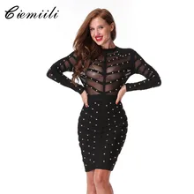 CIEMIILI 2017 New Women Evening Party Bandage Dress Mesh Knee-length Long Sleeve Summer Dress Vestidos Celebrity Bodycon Dresses