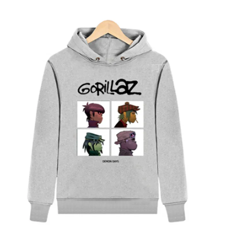 Осень зима рок Толстовка Gorillaz мужская одежда Повседневный музыкальный пуловер с длинными рукавами толстовки с капюшоном плюс размер XS-XXXL - Цвет: gray