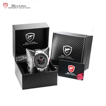 Luxury Leather Box SHARK Sport Watch Men Dual Time Date Alarm Steel Band Relogio Masculino LCD Quartz Digital Montre /SH325-329