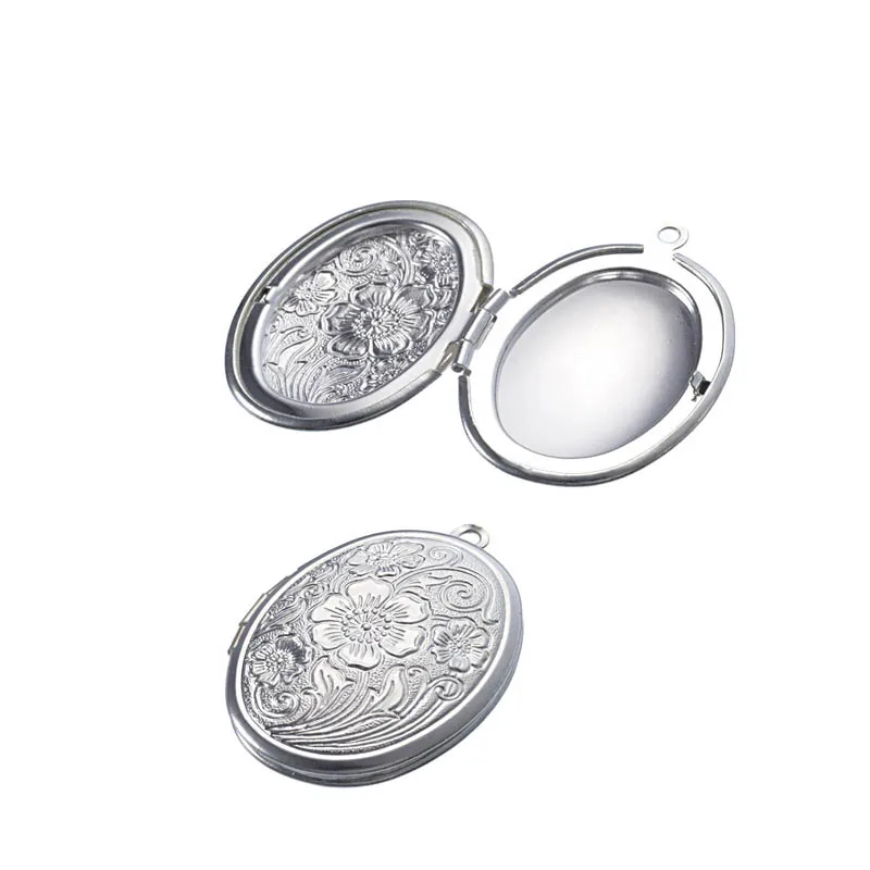 

5PCs Charm Pendants Picture Locket Oval Silver Plated 3.3cmx2.4cm Embellishment Base DIY Vintage Jewelry Findings Openable Charm