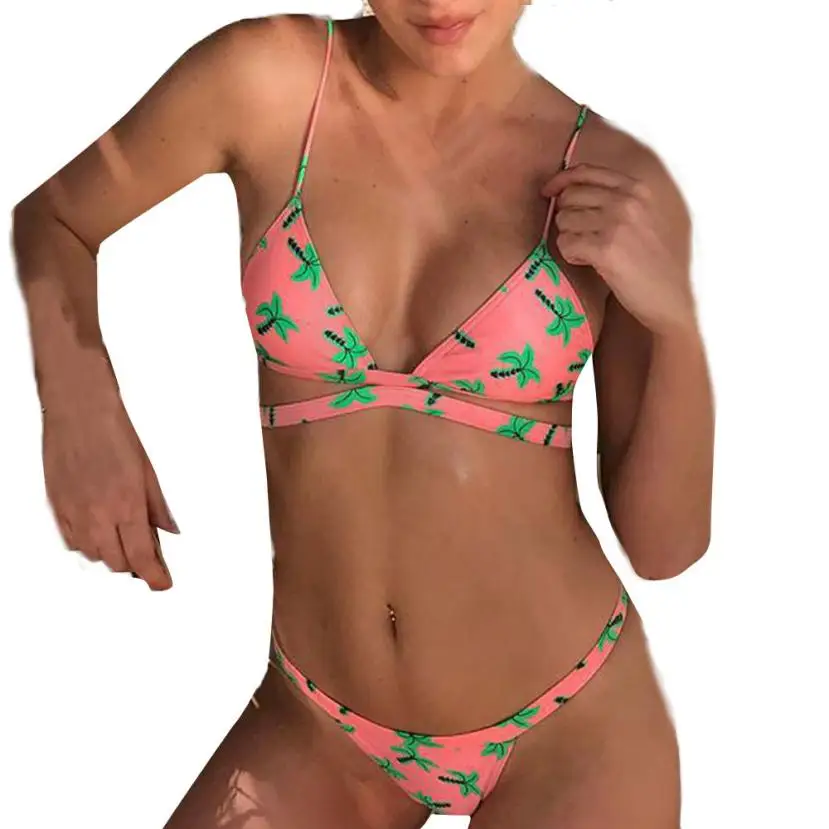 

Women Push-Up Padded Bra Beach Bikini Set Swimsuit Swimwear Printing Hollow Out Underwear Sandbeach Low waist JL05Y