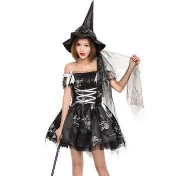 

New Halloween Vampire Witches Uniform Cosplay Experience Performance Women Costume Party Black Rose Printing Dress L1881752