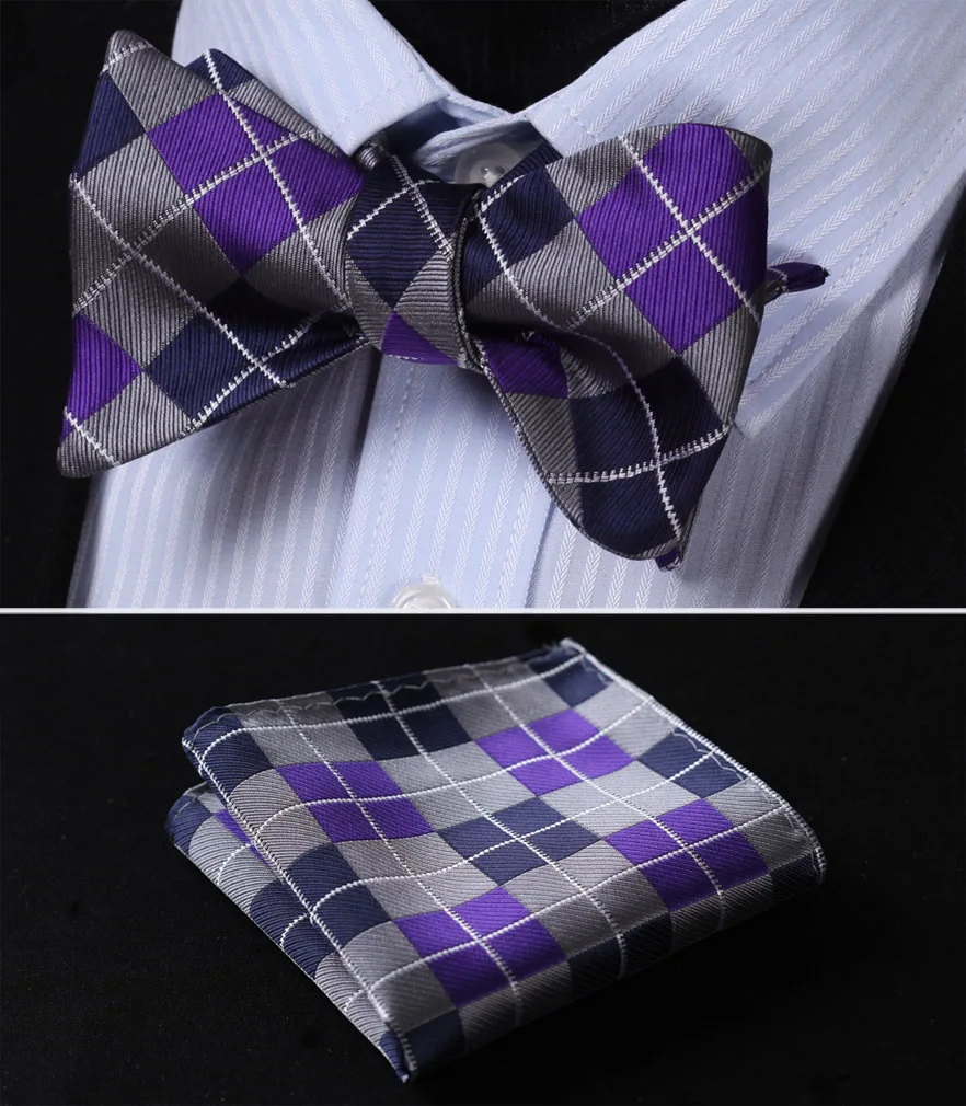

BC4008PS Purple Navy Blue Classic 100%Silk Jacquard Woven Men Butterfly Bow Tie BowTie Pocket Square Handkerchief Suit Set