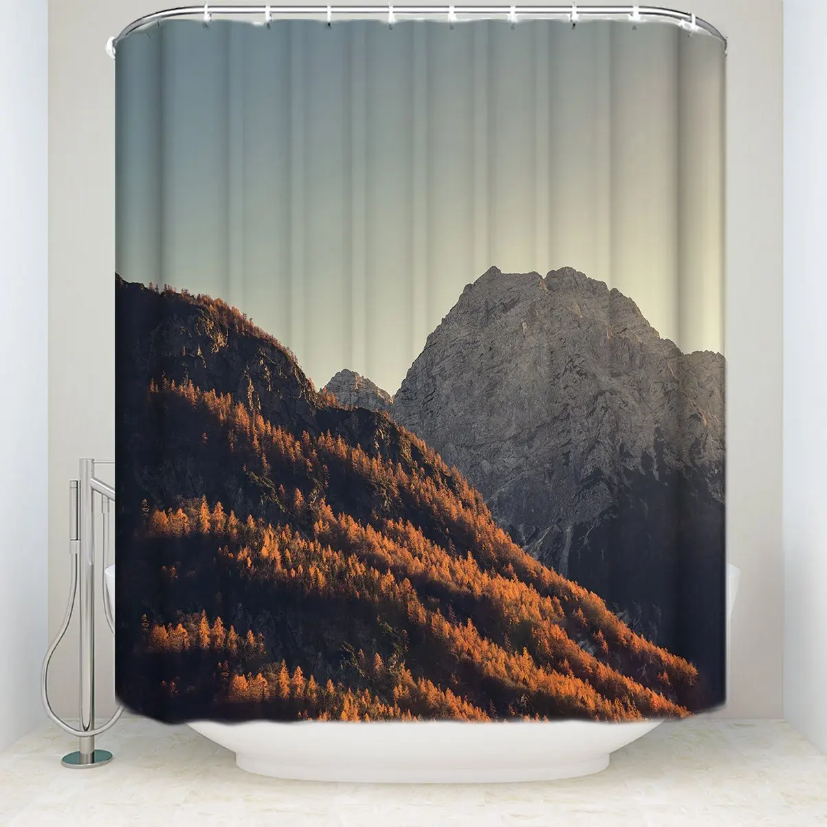 T&H Home Grand vitally And Sunrise Scenery Shower Curtain Beautiful Mountain View Bath Shower