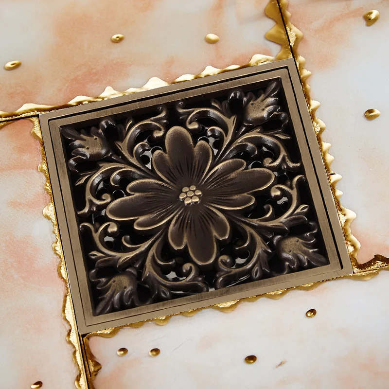Bathroom Floor Drain Cover Square Antique Brass Toilet Shower Drainer Filter Anti-odor European Tile Insert Floor Waste Grates Bathroom Floor Drain Cover Square Antique Brass Toilet Shower Drainer Filter Anti-odor European Tile Insert Floor Waste Grates