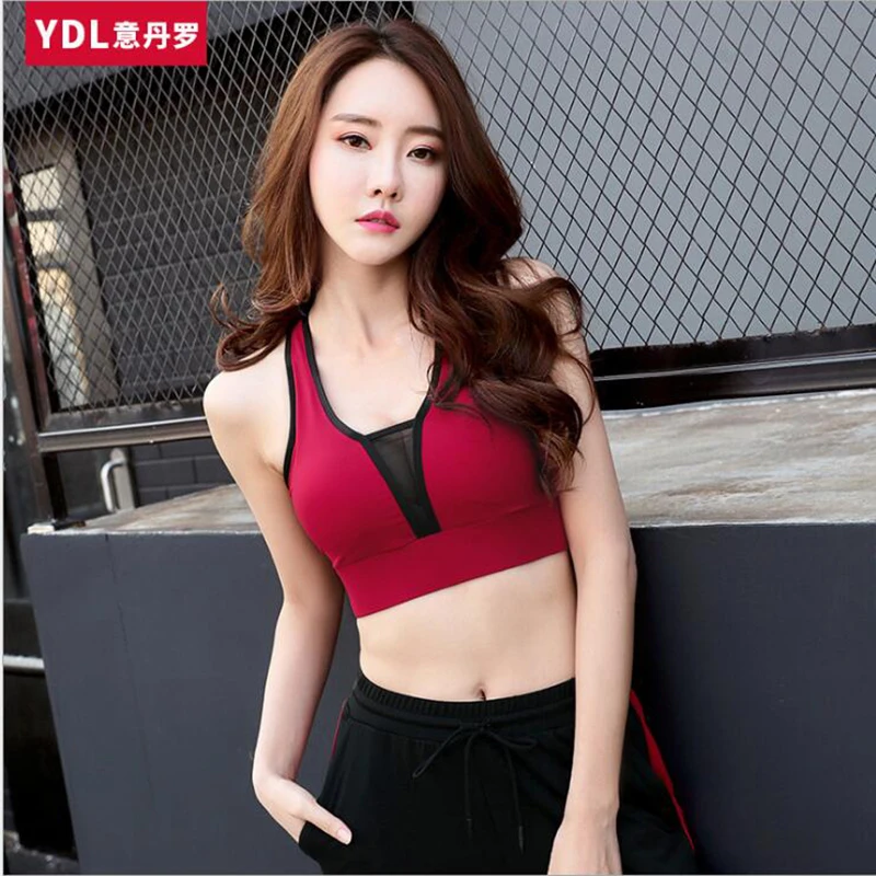 

High impact sports bra push up yoga bras plus size brassiere sport femme crop top deportivo mujer mesh patchwork tops women
