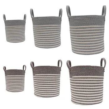 

Cotton Rope Storage Baskets Handmade Woven Dirty Clothes Laundry Basket Large Kids Toy Sundries Organizer Hamper With Handle