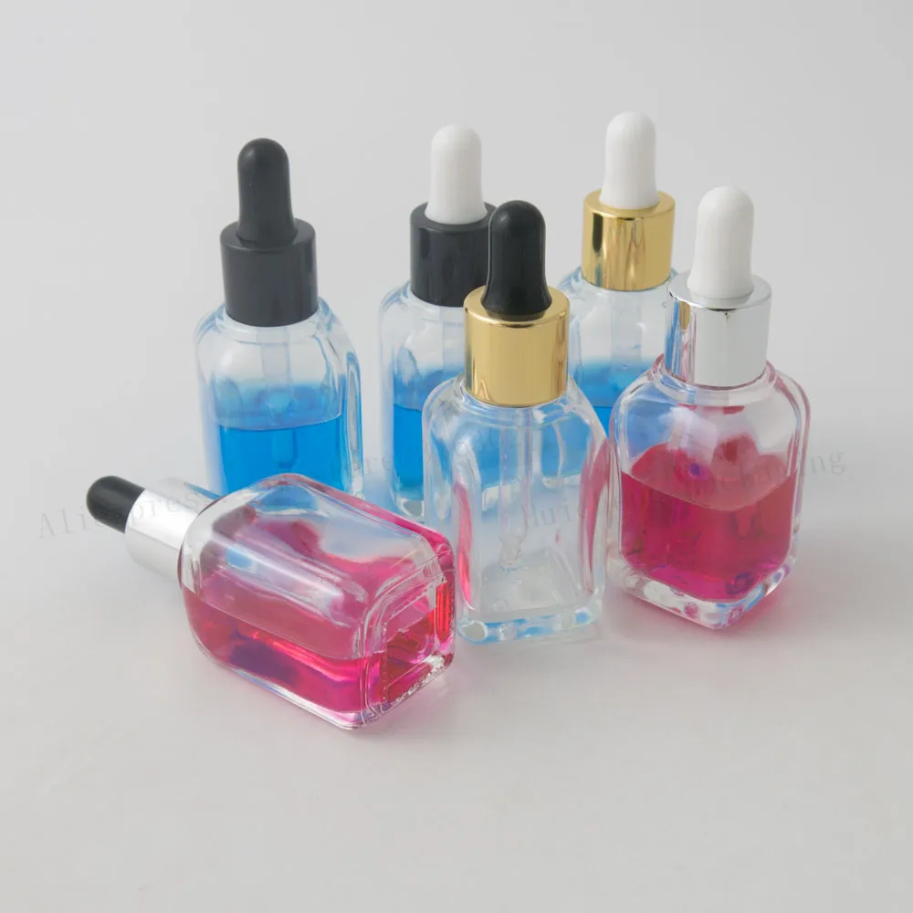 200 x 30ml Square Clear Glass Essential Oil Bottle With Dropper 1OZ
