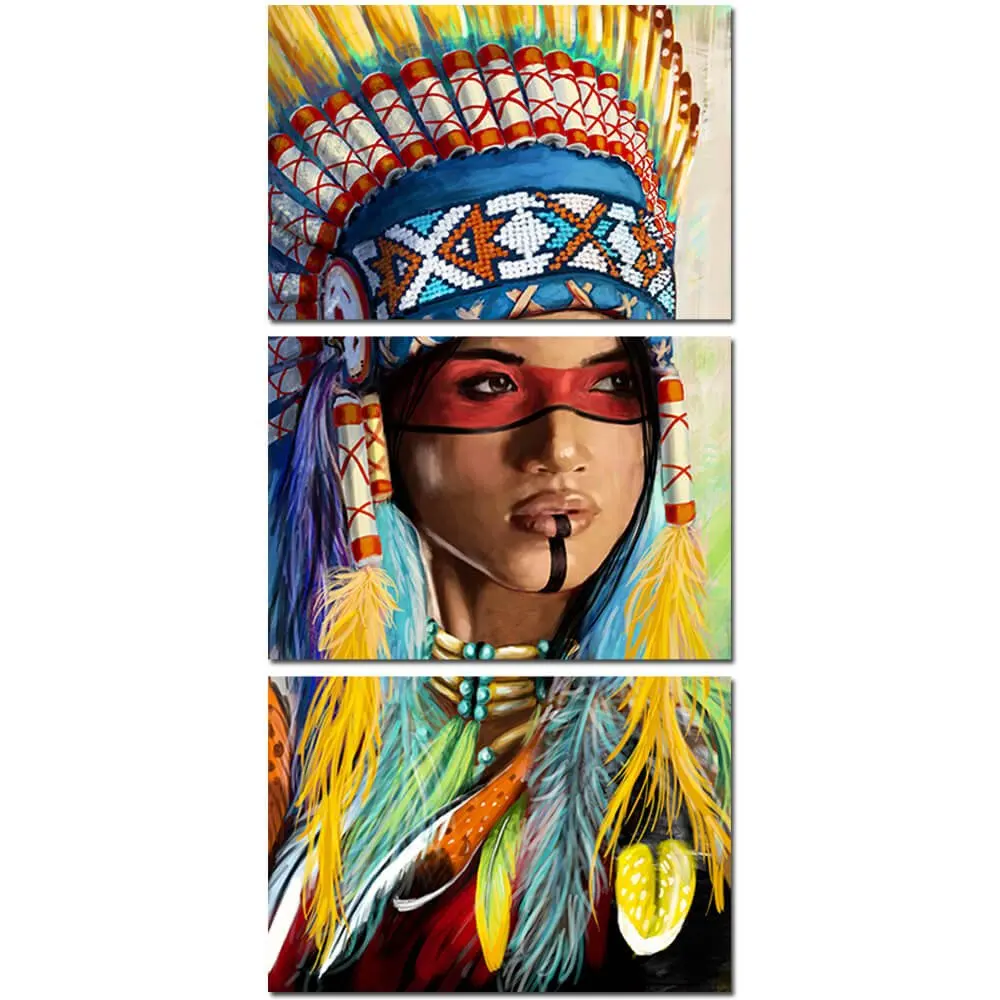 Native American Feathered Canvas Modern Home Wall Decor