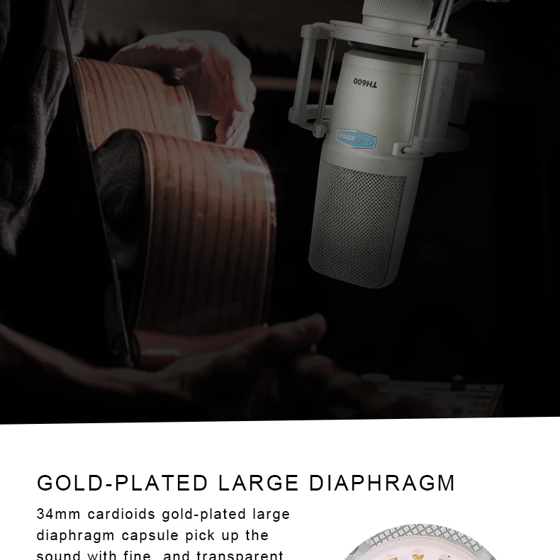 Alctron TH600 конденсаторный микрофон используется в студии, вокальная запись, сценическая производительность и т. д