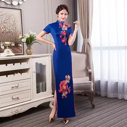 Плюс Размеры S-5XL Свадебная вечеринка Чонсам в китайском стиле женские элегантные пикантные Макси Qipao вечернее платье тонкий длинный халат