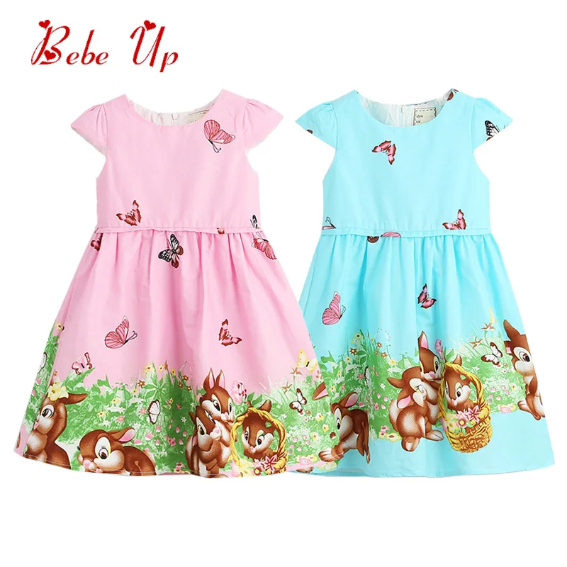 

Toddler Girl Cartoon Bunny Summer Dress Cotton Sleeved Floral Party Dress For Kids Girl Gown Dress For Children 6 Years Old