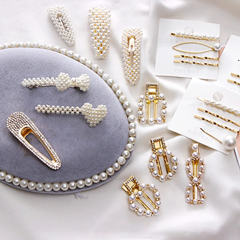 

2019 Hot Sale Women Girls Elegant Pearl Geometric Alloy Hair Clips Barrettes Headwear Hairpins Headbands Female Hair Accessories