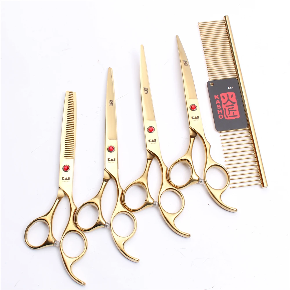 5Pcs Suit 7'' Japan Kasho Comb +Cutting&Thinning Shears+UP&Down Curved