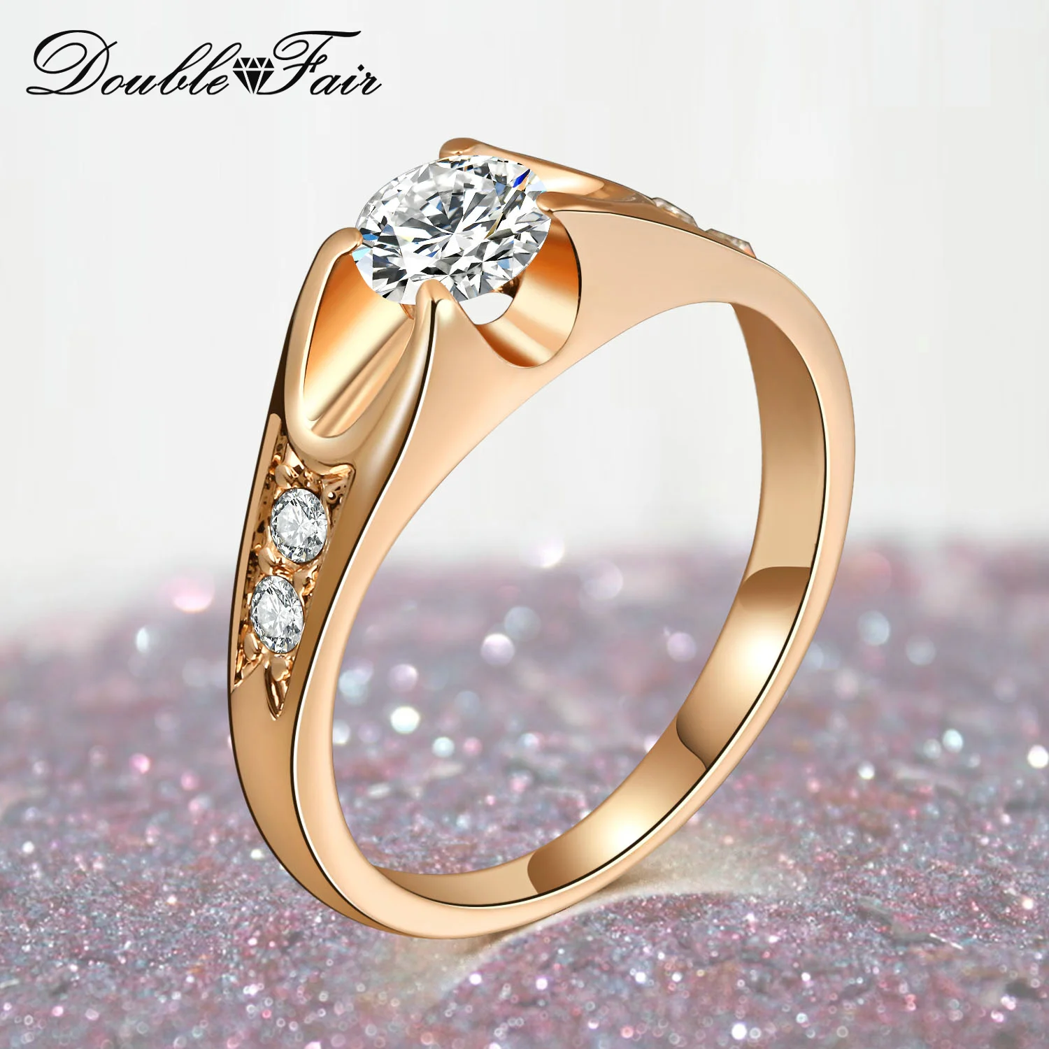 Double Fair Brand 0.5 Carat Cubic Zircon Wedding Rings For Women Rose Gold/Silver Tone Engagement Ring Women's Jewelry DFR249
