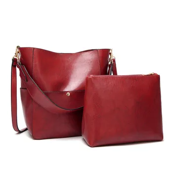

Women Leather Bags 2019 New Bucket Bag Set Two Pieces Female Casual Shoulder Bag Large Capacity Office Lady Handbag Black Red