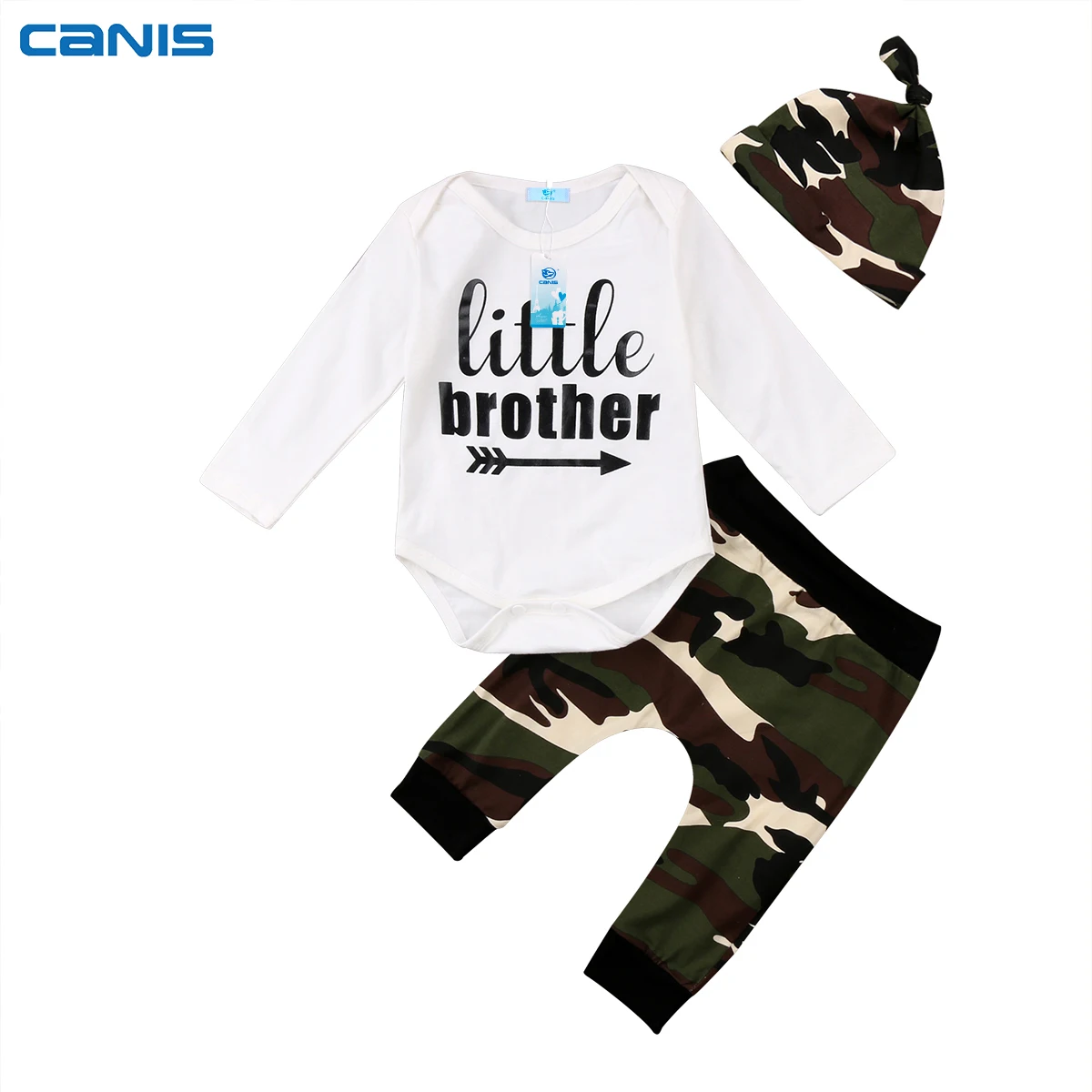3Pcs Newborn Baby Boy Clothes Set Long Sleeve Litlle Brother Tops Bodysuit Camo Pants Hat Bebes Boys Outfits |