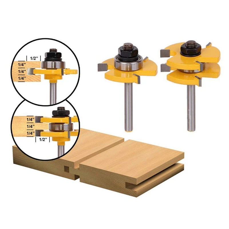 Язычок и паз набор, маршрутизатор Набор бит 1/4 дюймов хвостовик T форма регулируемый 3 Зубья деревообрабатывающие станки инструмент для