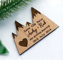 Горный холм свадьба сохранить дату магниты, деревянные свадебные подарки для гостей, пользовательские свадебные приглашения, деревенские магниты