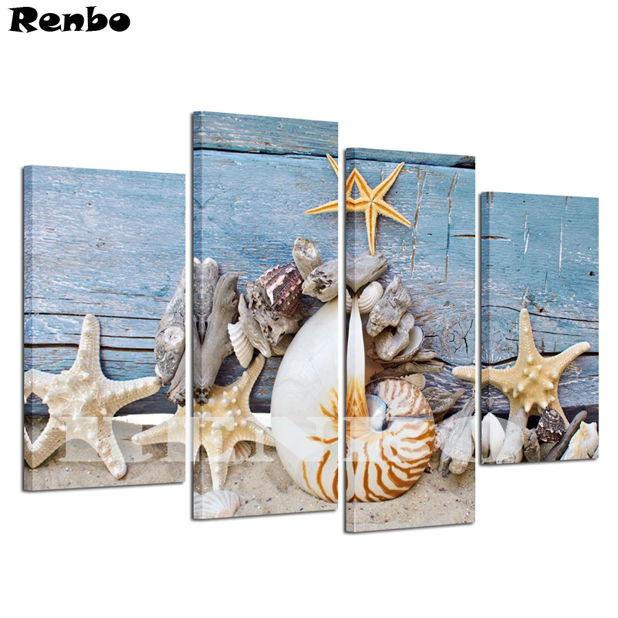 

Large DIY Diamond embroidery"Sea Shells and Starfish"full Square diamond Painting Cross Stitch Rhinestone Mosaic decoration 4pcs