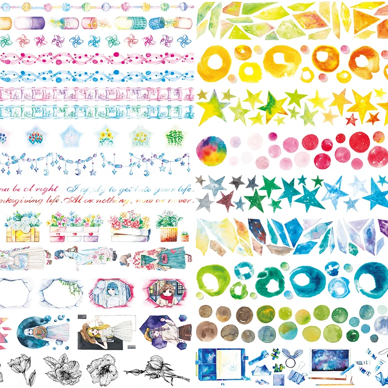 

24Designs NEW!! Star/Girls/Flower/Butterfly/Rose Pattern Japanese Washi Decorative Adhesive DIY Masking Paper Tape Sticker Label