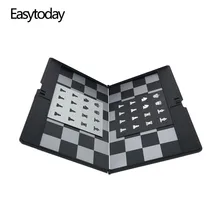 Easytoday Mini Chess Games Set Plastic Chess Board Portable Magnetic Folding Chess Pieces Pocket Entertainment Games