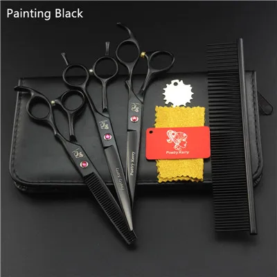 Painting Black 3 шт./компл. 7 дюймов профессиональные ножницы для ухода за животными набор прямые тонкие изогнутые ножницы для собак для ухаживания за собакой аксессуары - Цвет: Painting Black
