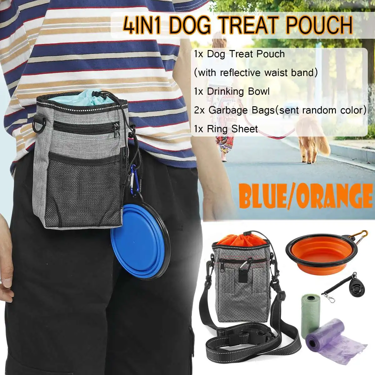 

Outdoor Pet Dog Treat Training Pouch Bag Snack Food Bag with Waste Bag Dispenser Drinking Bowl Dog Training Clicker Poop Bags