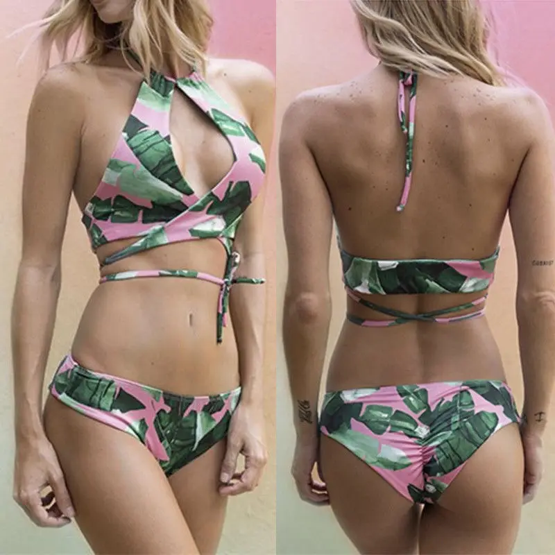 

Sexy Women Swimsuits Pop Print 2018 New Bandage Bikini Set Push-up Padded Brazilian Triangle Swimsuit Swimwear