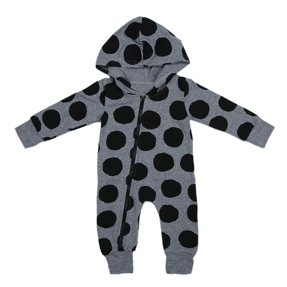 Autumn Winter Newborn Romper Infant Baby Boys Girls Clothes Polka Dots Long Sleeve Zipper Hooded Romper