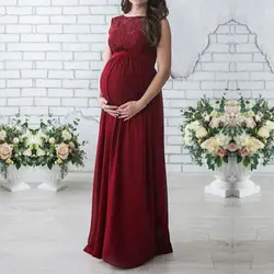 Кружева беременных длинное платье Для женщин Повседневное с длинными рукавами и круглым вырезом Открытое Вечернее Длинное Макси
