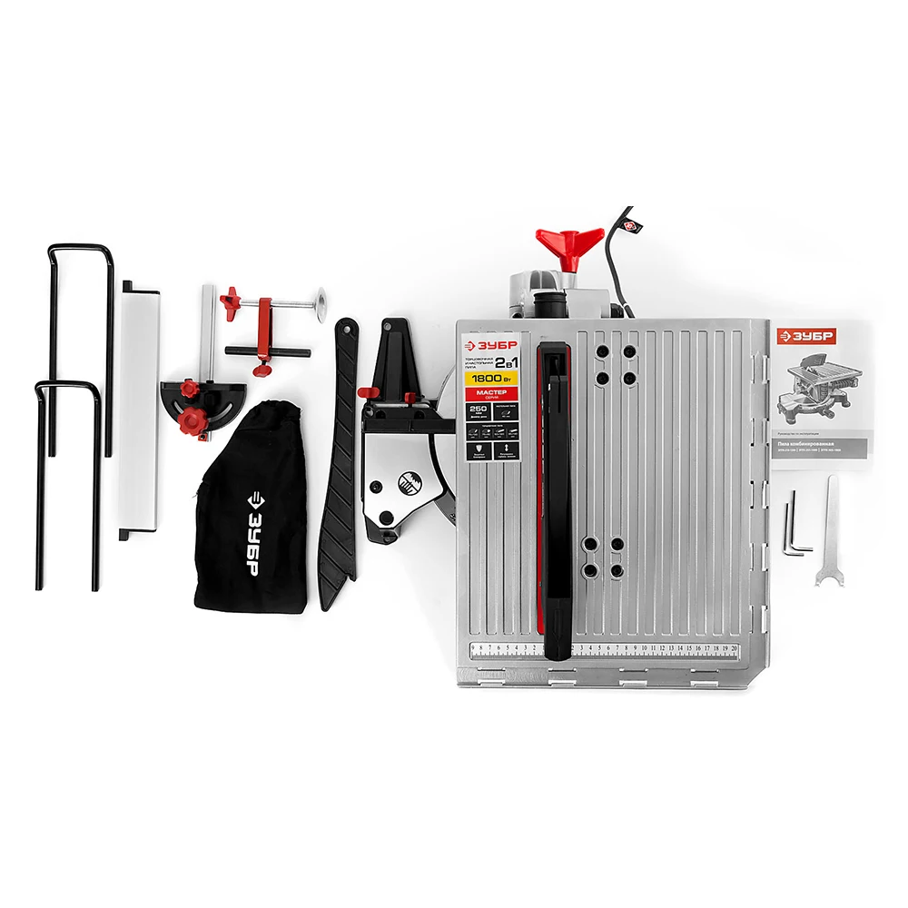 Пила торцовочная настольная ЗУБР ЗПТК-255-1800 (Мощность 1800 Вт, диаметр диска 250 мм, скорость вращения 4500 об/мин, макс.ширина пропила 130 мм, макс.глубина пропила 75 мм)