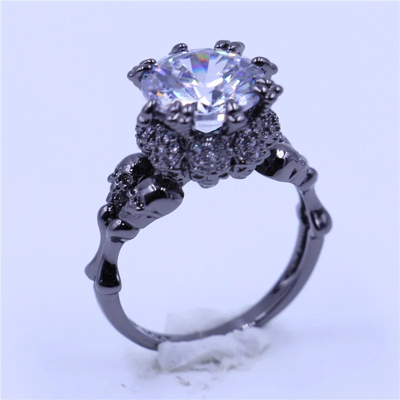 

choucong Vintage Skull Jewelry Women Punk ring 5ct 5A Zircon Cz Black Gold Filled Engagement Wedding band Ring halloween