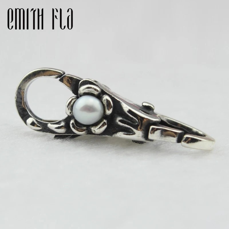 925 Sterling Silver White Pearl Lock Lobster Clasp Hooks Key Chain