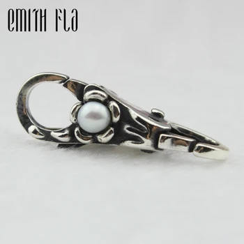 

925 Sterling Silver White Pearl Lock Lobster Clasp Hooks Key Chain Components Fit Troll Bracelet Jewelry Making Accessories DIY