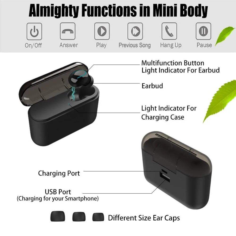VTIN Single Earbud Ture Wireless Bluetooth 5.0 Earbuds Waterproof Earphone with 1500mAh Charging Case Auto-pairing Headphone     (14)