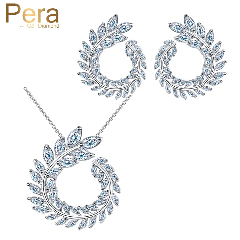 

Romantic Big Leaf Flower Shape CZ Daimond Necklace And Earrings Elegant Women Wedding Party Jewelry Sets For Christmas Gift J177