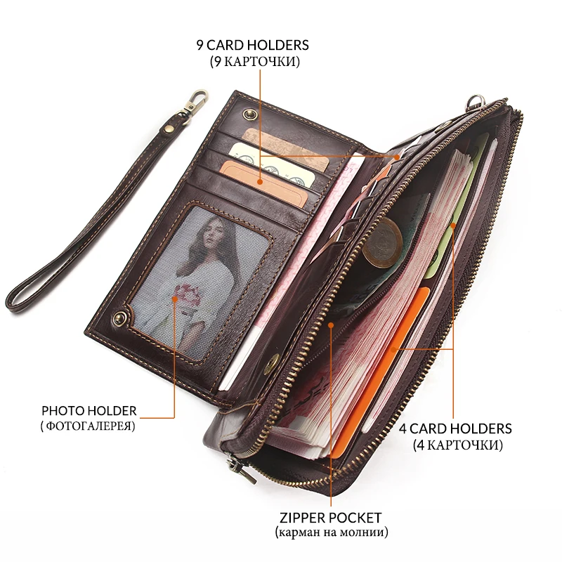  2019 Men Wallet Clutch Genuine Leather Brand Rfid Wallet Male Organizer Cell Phone Clutch Bag Long  - 32810869677