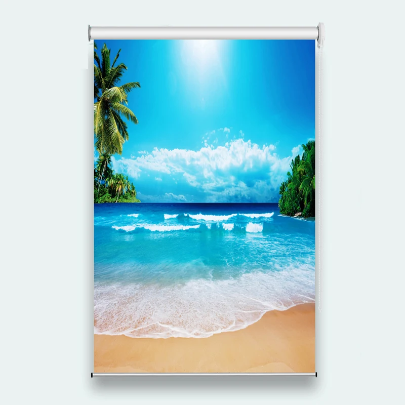 

Cool Beach Scenery Curtains 3D Roller Blinds For Window Living Room Bedroom Roller Curtains Shade/Blackout Blinds Drapes