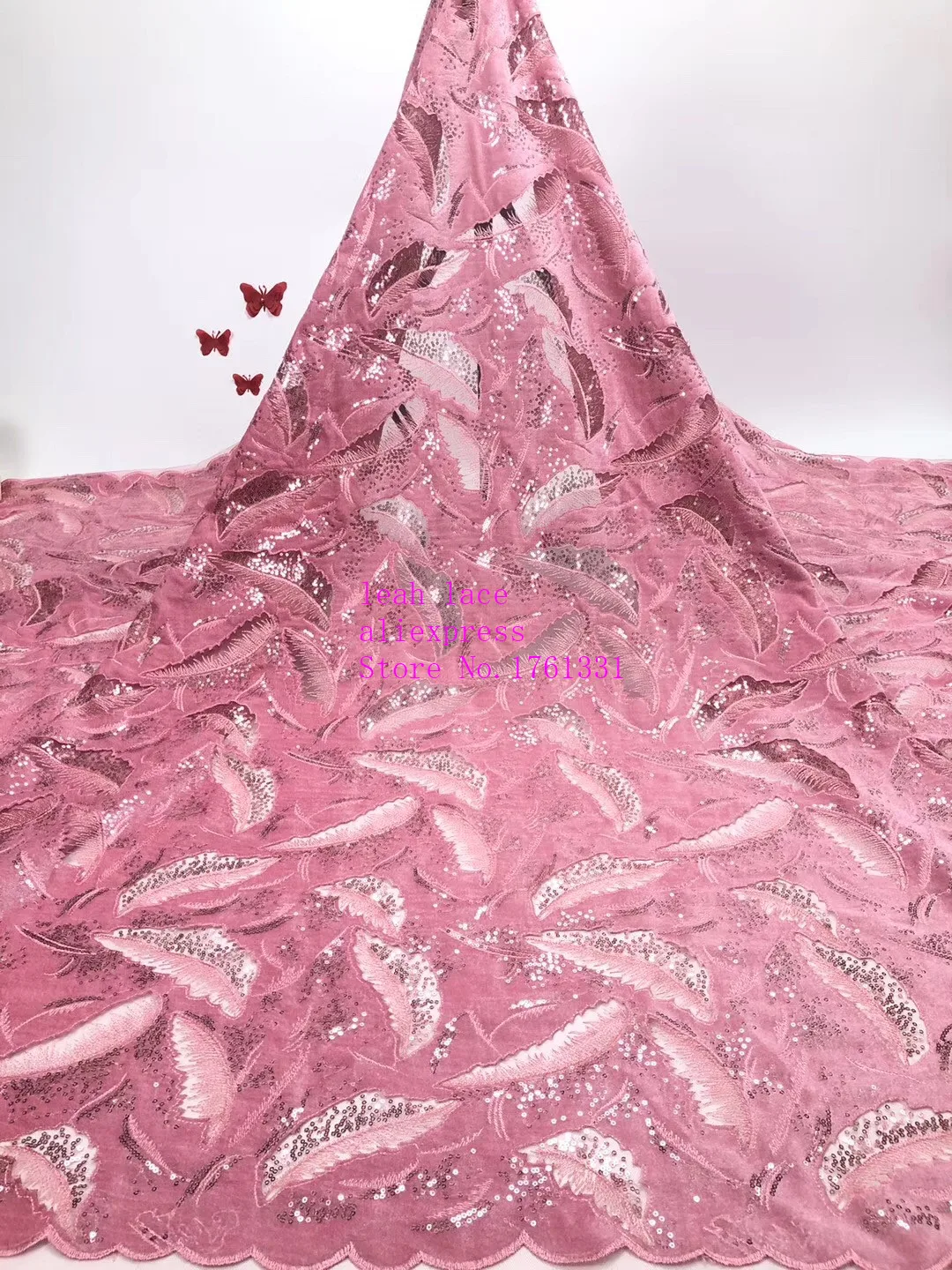 

5yards/bag RF83# 8 colors embroidery feather pattern hollow out effect fabric sequins used for wedding dress fashion