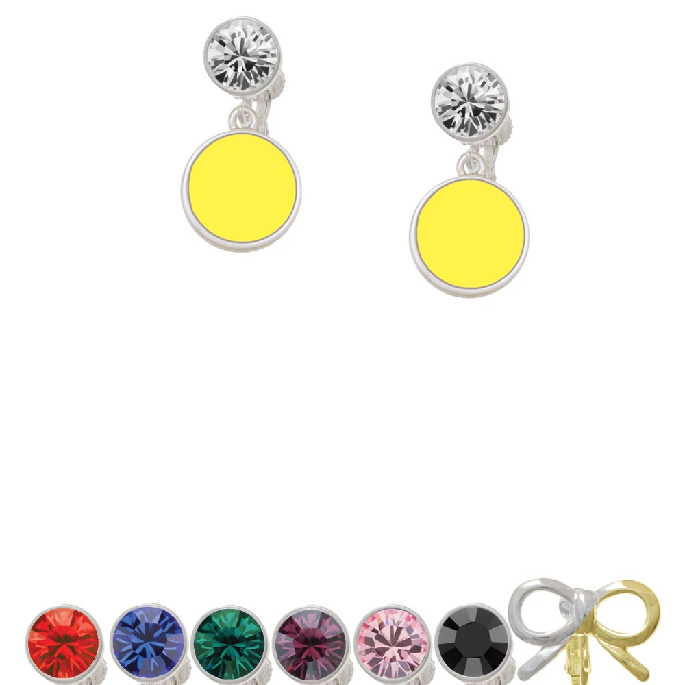 Small Yellow Enamel Disc Crystal Clip On Earrings