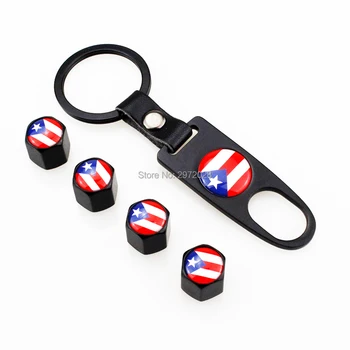 

40 x Car Stainless Steel Zinc Alloy Wheel Tire Valve Stems Caps Purto Rico National Flag Universal With Mini Wrench Key Chain