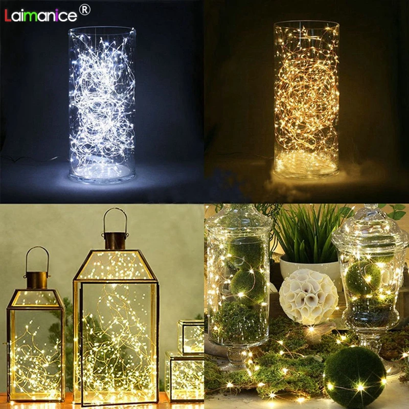 

2M Button Battery Copper Silver Wire LED String lights Holiday lighting For Christmas Tree Garland Wedding Party Decoration