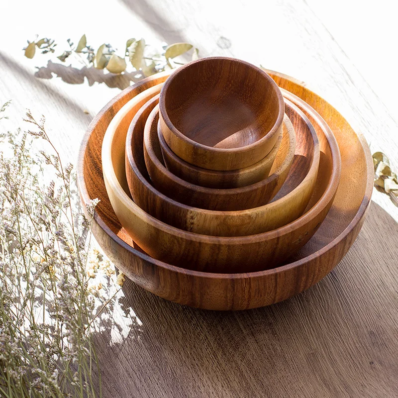 Деревянная столовая посуда для салата, фруктов, столовая посуда, экологически чистые кухонные аксессуары