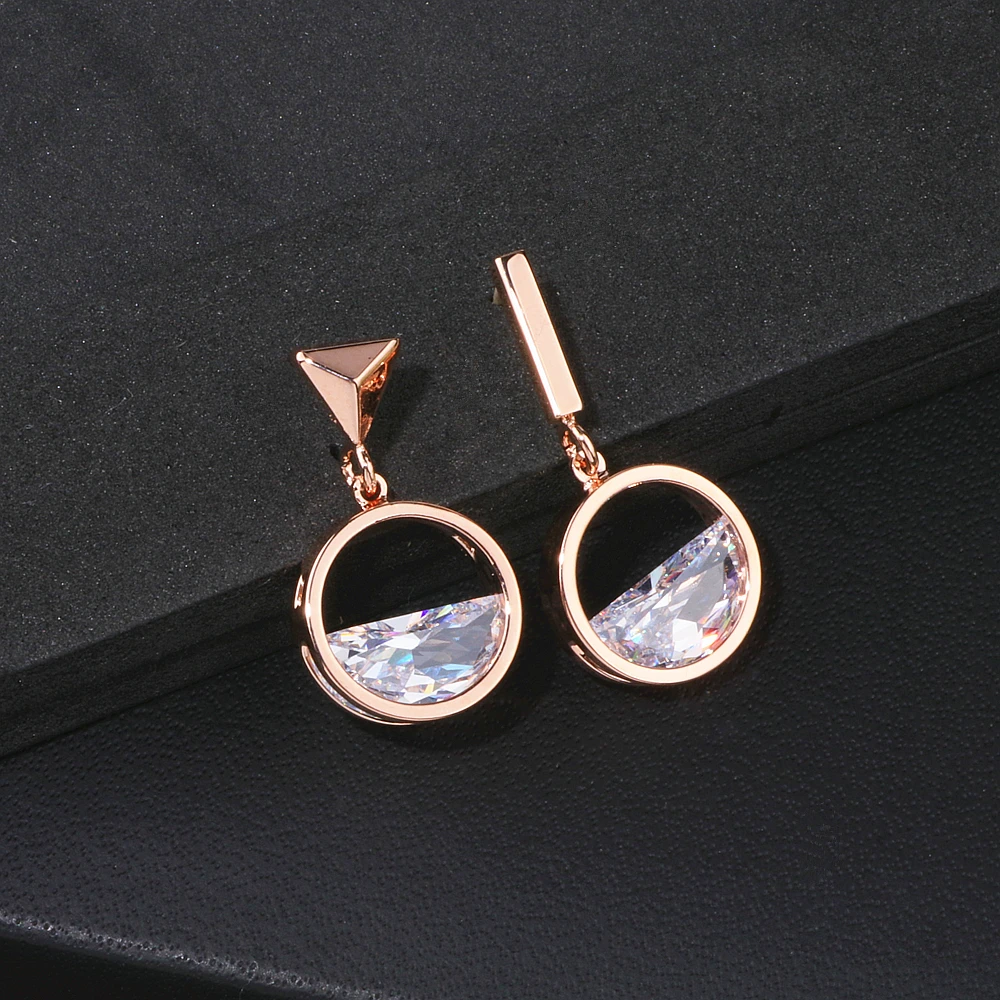 2018 New Design Asymmetric Earrings For Women Geometric Shape Rose Gold Color Crystal Drop Earrings Female Jewelry Gift WX109